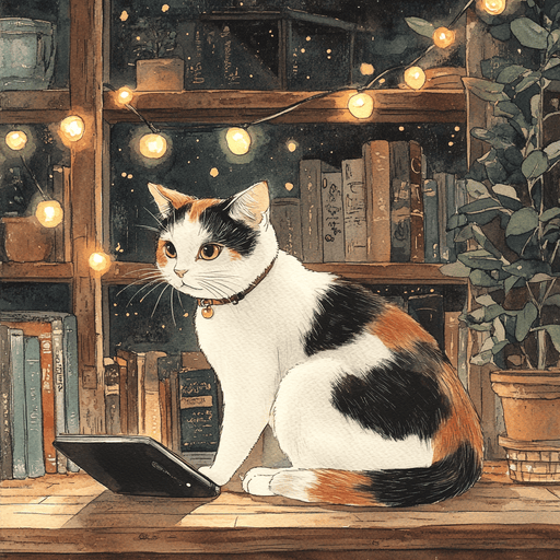 A cat reading an e-book - Cozy and Content
