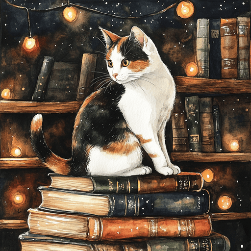 A cat on books - Cozy and Content