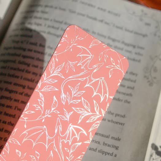 Rose Gold Foil & Coral Floral Dragons Bookmark | Soft Touch